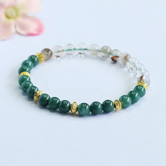 Blue Water Jadeite Jade and Green Phantom Quartz Beaded Bracelet