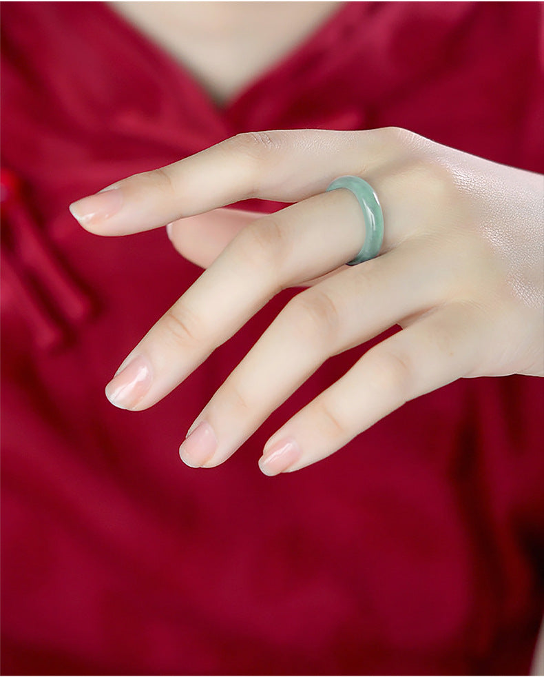 Grade A Old Mine Ice-Type Light Blue Water Jadeite Jade Solid Rounded Band Ring