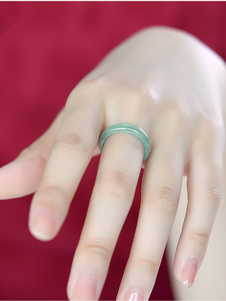 Grade A Old Mine Ice-Type Light Blue Water Jadeite Jade Solid Rounded Band Ring