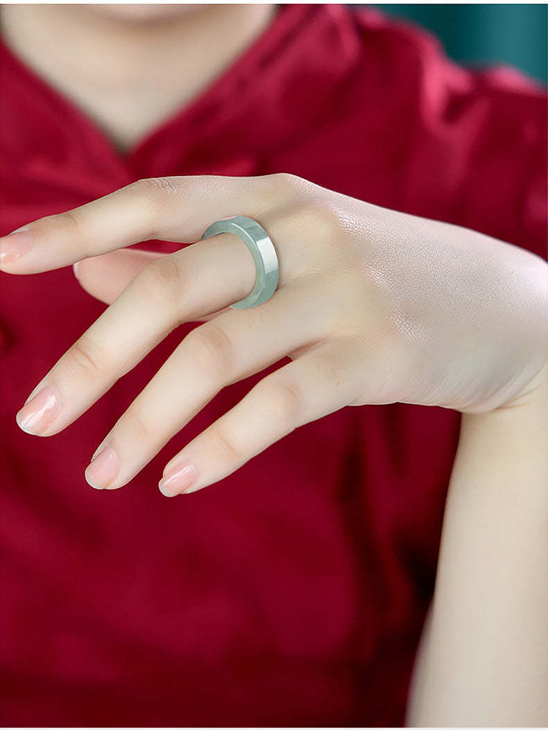 Grade A Old Mine Ice-Type Light Blue Water Jadeite Jade Solid Flat Band Ring
