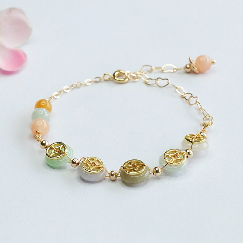 Burmese Grade A Jadeite Jade Pi Kuai (Safety Buckle) Coin Charm Bracelet