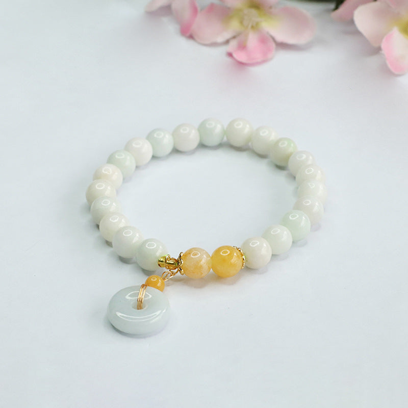Grade A Jadeite Jade Beaded Bracelet with Peace Buckle Pendant