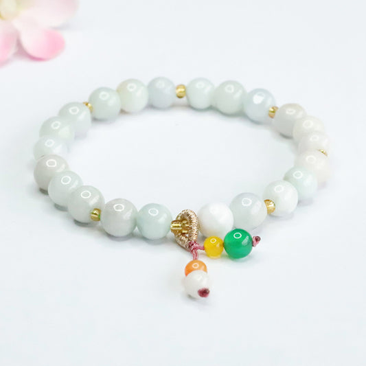 Light Green Jadeite Jade Stretch Bracelet with Gold-tone Accents