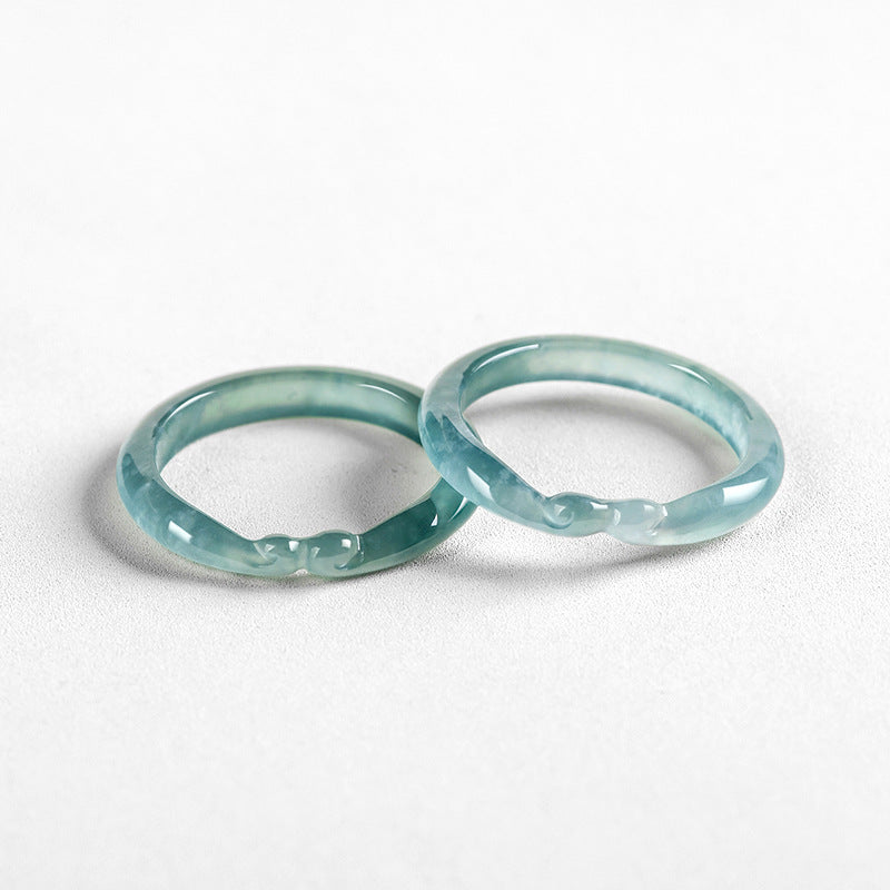 Grade A Ice-Type Blue Water Jadeite Jade Ruyi Ring