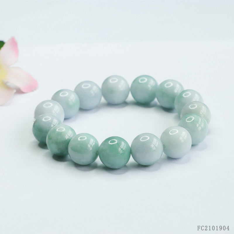 Burmese Grade A Jadeite Jade Beaded Bracelet with Floating Green Accents