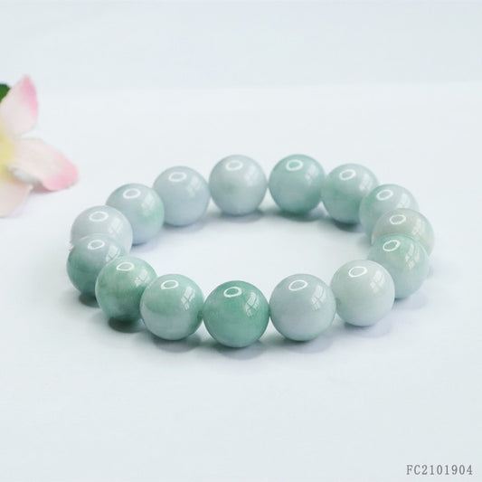 Burmese Grade A Jadeite Jade Beaded Bracelet with Floating Green Accents