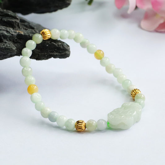 Jadeite Jade Pi Xiu Beaded Bracelet with Yellow Jade Accents