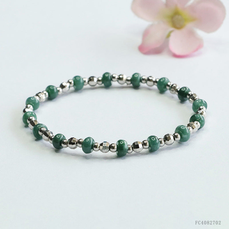 Blue Water Jadeite Abacus Bead Bracelet with Silver-Tone Hardware