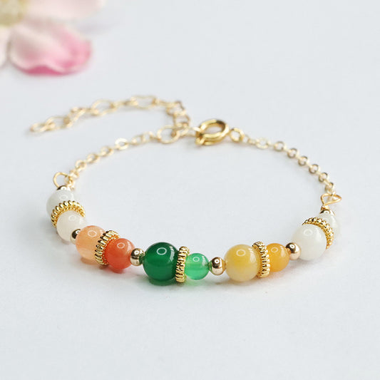 Jadeite Jade & Chrysoprase Beaded Bracelet with Gold-tone Accents