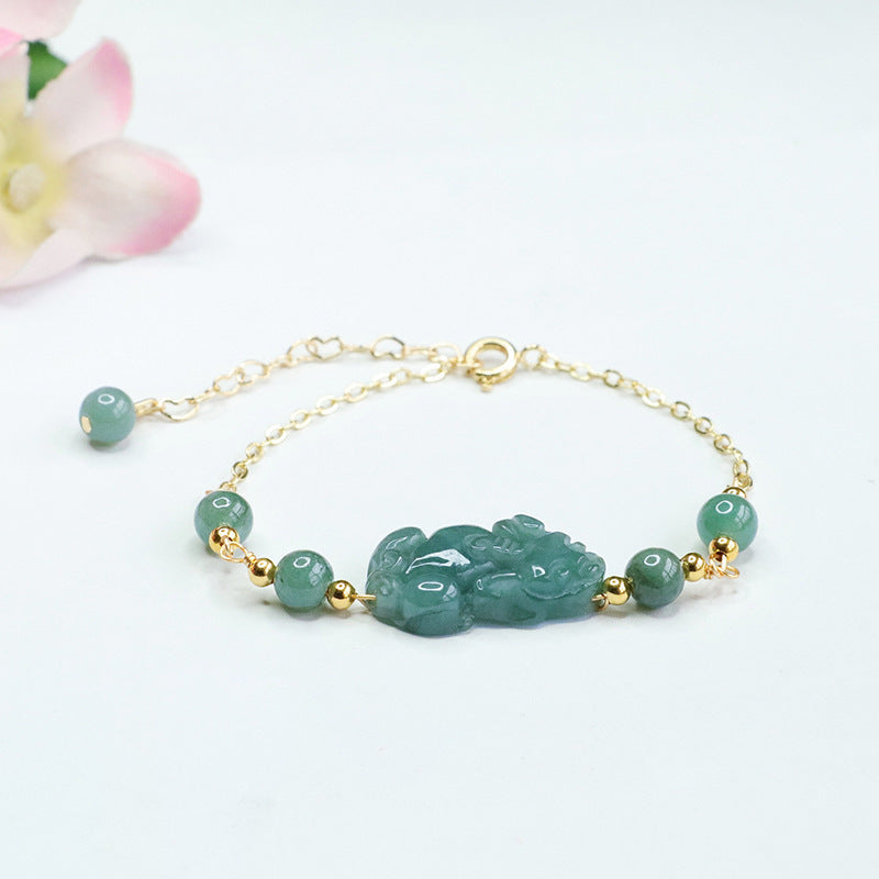 Grade A Jadeite Jade Pixiu Chain Bracelet