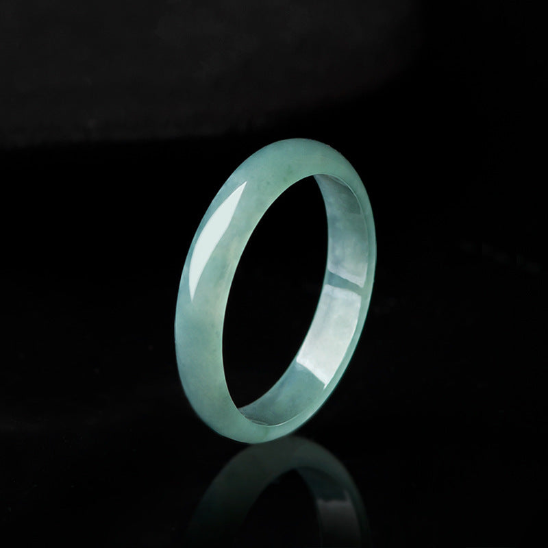 Grade A Old Mine Ice-Type Blue Water Jadeite Jade Solid Rounded Band Ring