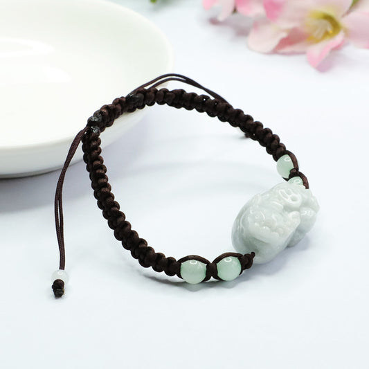Burmese Grade A Jadeite Pi Xiu Woven Cord Bracelet