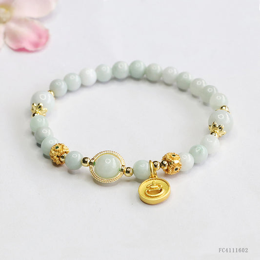 Burmese Grade A Jadeite Beaded Bracelet with Pendant