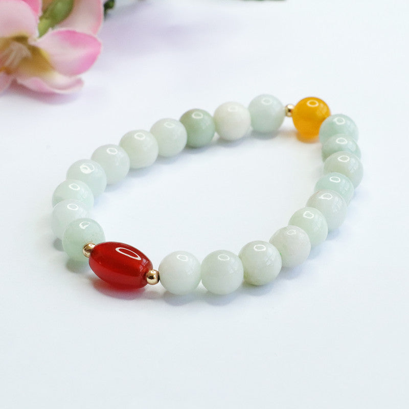 Grade A Jadeite Jade and Agate Multi-Gemstone Beaded Bracelet