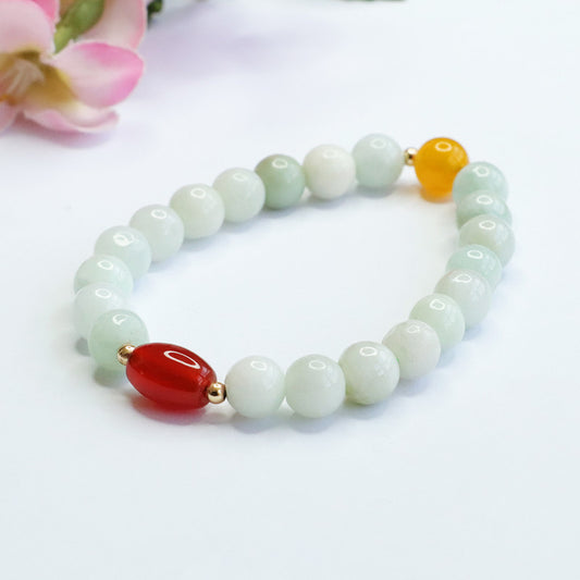 Grade A Jadeite Jade and Agate Multi-Gemstone Beaded Bracelet