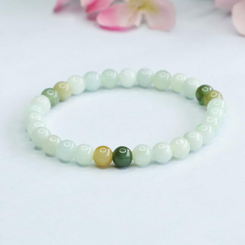 Burmese Grade A Jadeite Jade Multi-Color Beaded Bracelet