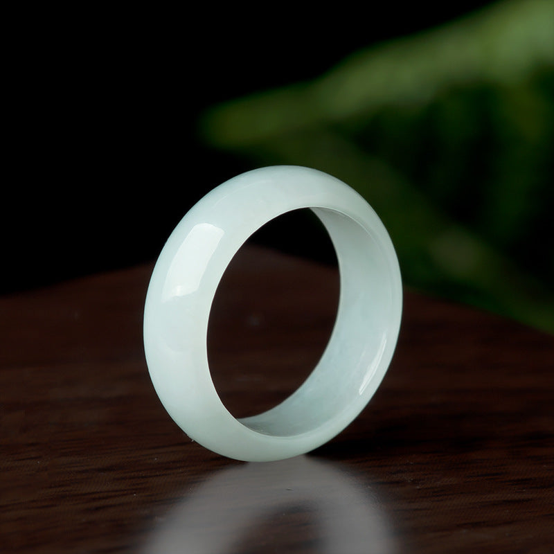 Grade A Lustrous White Burmese Jadeite Jade Solid Rounded Band Ring