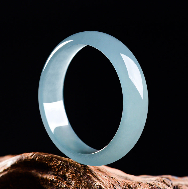 Grade A Old Mine Ice-Type Blue Water Jadeite Jade Solid Band Thumb Ring