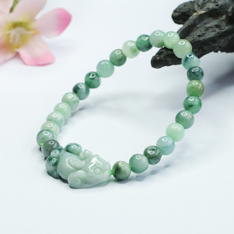 Grade A Jadeite Jade Piao Hua Pixiu Beaded Bracelet