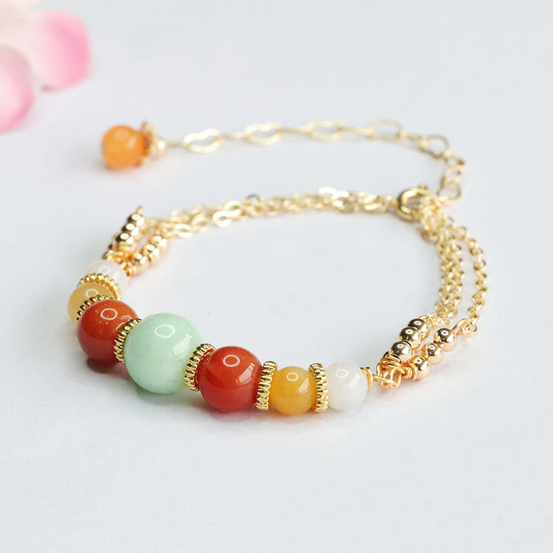 Jadeite Jade & Multi-Gemstone Layered Bracelet with Gold-tone Accents