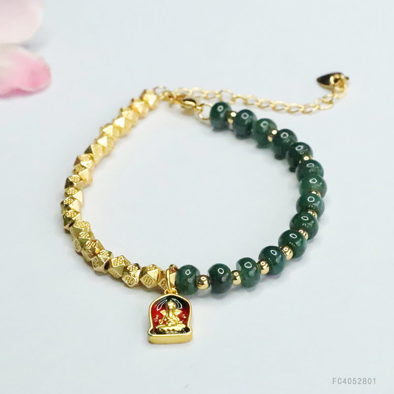 Blue Water Jadeite Jade and Gold-Tone Asymmetric Beaded Bracelet