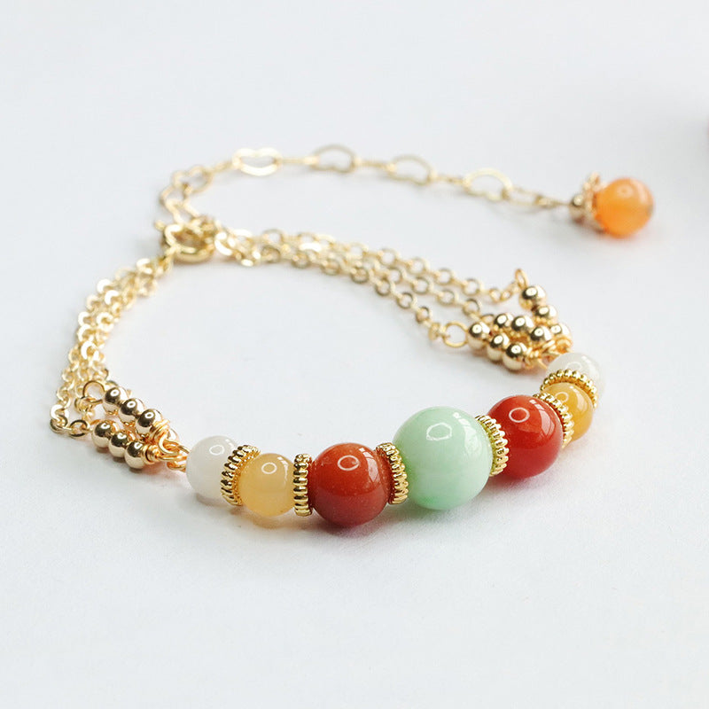 Jadeite Jade & Multi-Gemstone Layered Bracelet with Gold-tone Accents