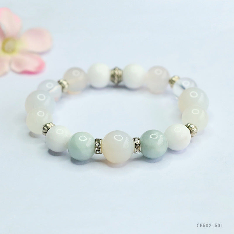 Natural Five Elements "Metal" Multi-Gemstone Beaded Bracelet with Jadeite Jade and Agate