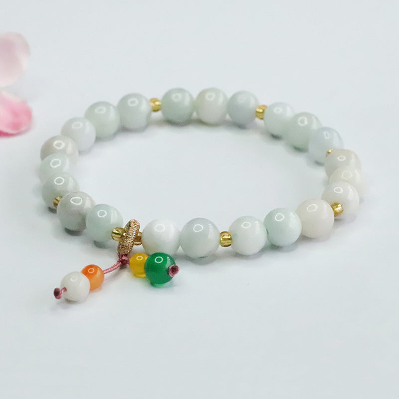 Light Green Jadeite Jade Stretch Bracelet with Gold-tone Accents