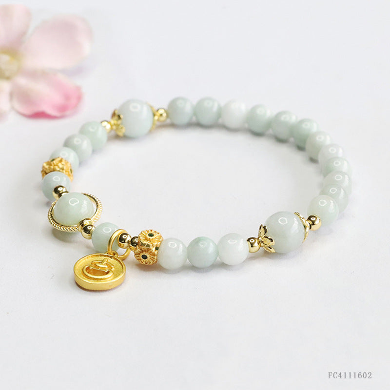 Burmese Grade A Jadeite Beaded Bracelet with Pendant