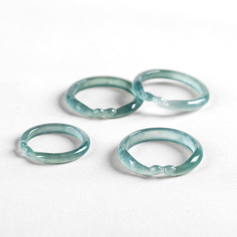 Grade A Ice-Type Blue Water Jadeite Jade Ruyi Ring