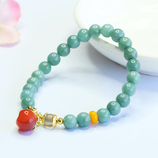 Blue Water Jadeite Jade and Sanyuan Agate Peach Beaded Bracelet