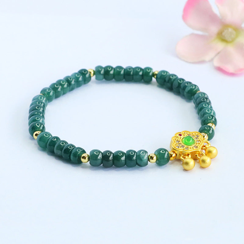 Blue Water Jadeite Jade Abacus Bead Bracelet with Ruyi Lock Pendant
