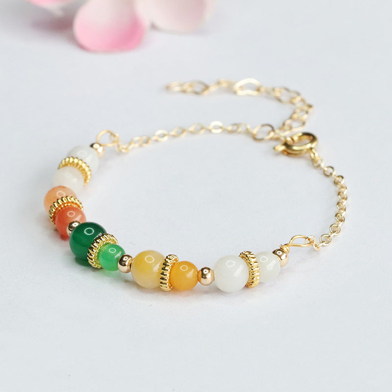 Jadeite Jade & Chrysoprase Beaded Bracelet with Gold-tone Accents
