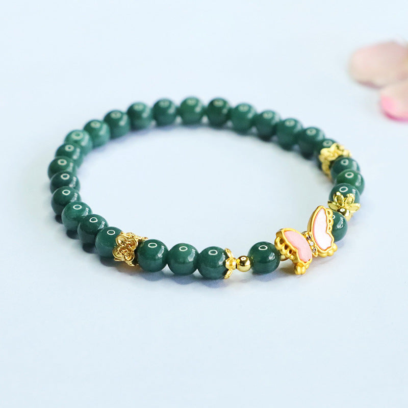 Blue Water Jadeite Jade and Butterfly Enamel Beaded Bracelet
