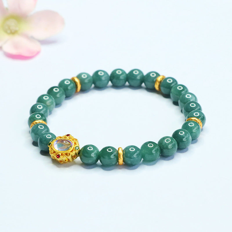 Blue Water Jadeite Jade Beaded Bracelet with Moonstone Centerpiece
