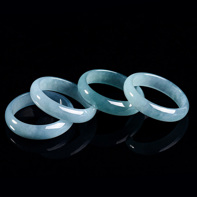 Grade A Old Mine Ice-Type Blue Water Jadeite Jade Solid Band Thumb Ring