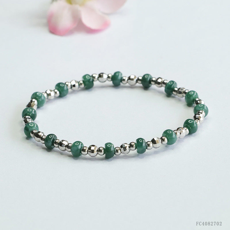 Blue Water Jadeite Abacus Bead Bracelet with Silver-Tone Hardware