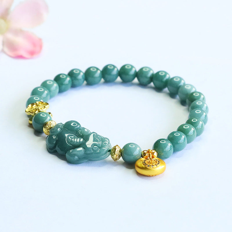 Blue Water Jadeite Jade Pixiu Beaded Bracelet