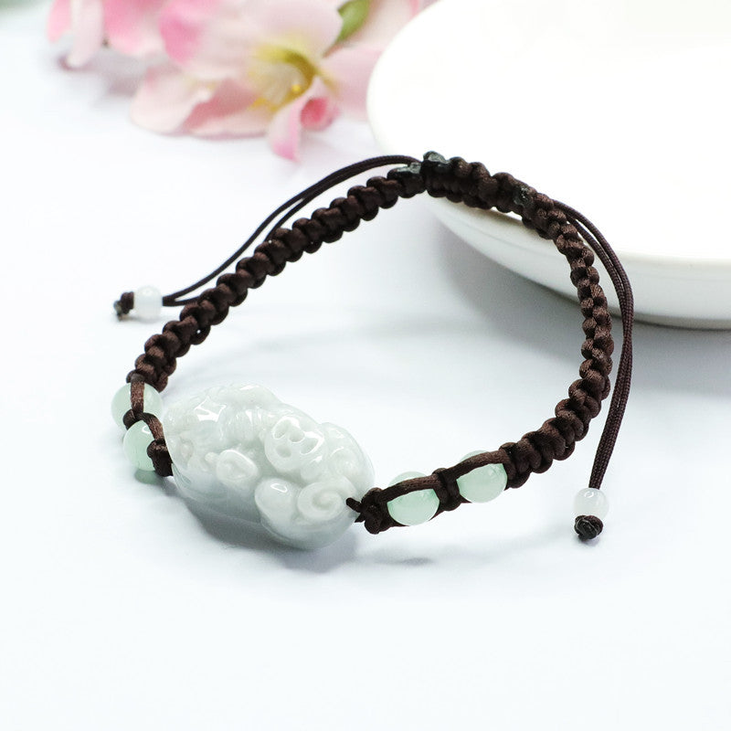 Burmese Grade A Jadeite Pi Xiu Woven Cord Bracelet
