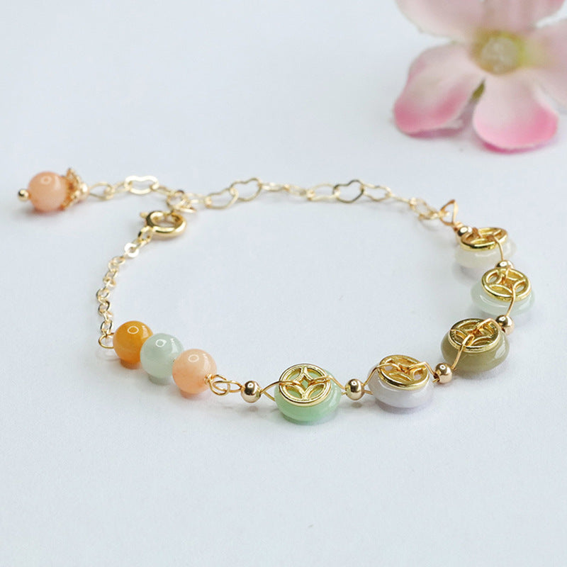 Burmese Grade A Jadeite Jade Pi Kuai (Safety Buckle) Coin Charm Bracelet