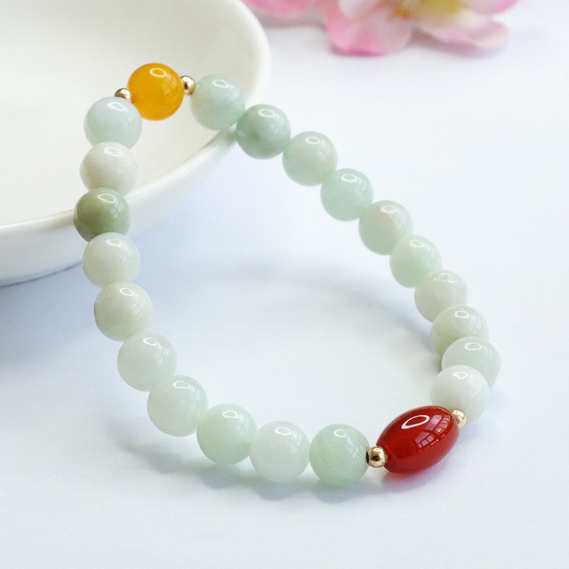 Grade A Jadeite Jade and Agate Multi-Gemstone Beaded Bracelet