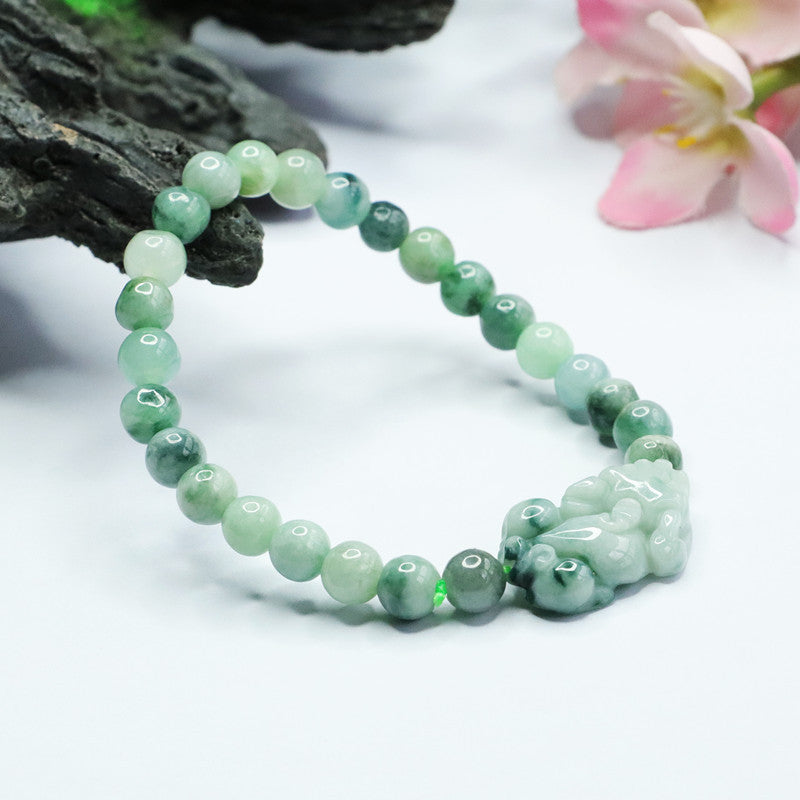 Grade A Jadeite Jade Piao Hua Pixiu Beaded Bracelet