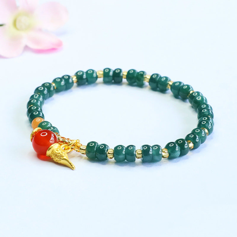 Blue Water Jadeite Jade Abacus Bead Bracelet with Gourd Pendant