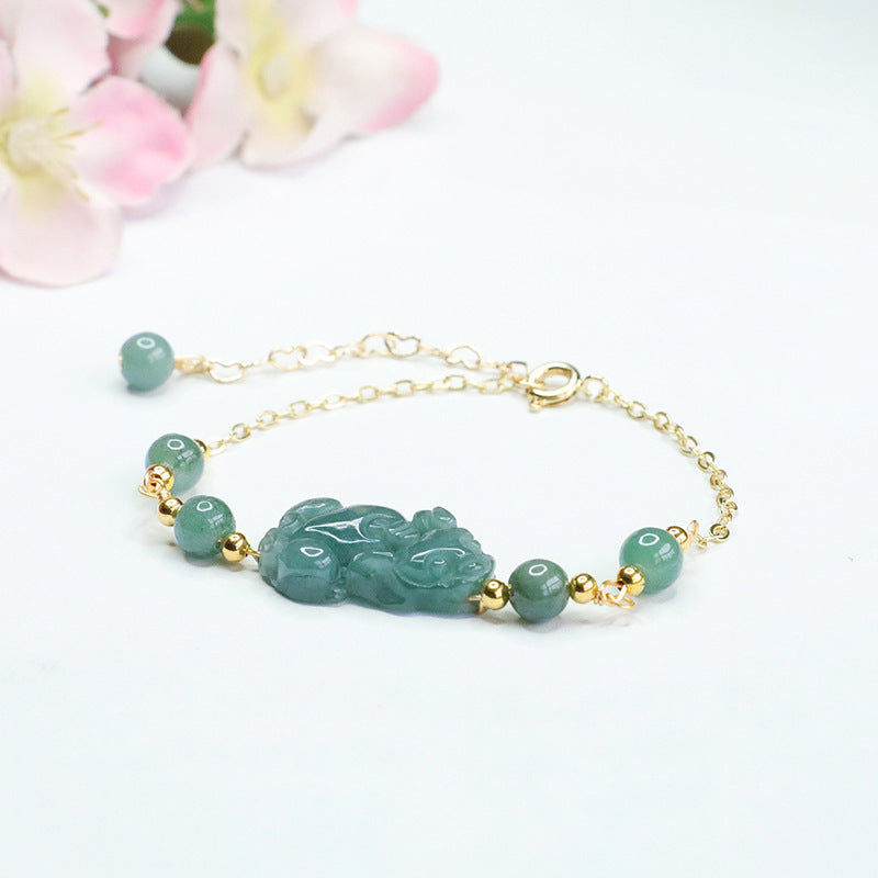 Grade A Jadeite Jade Pixiu Chain Bracelet
