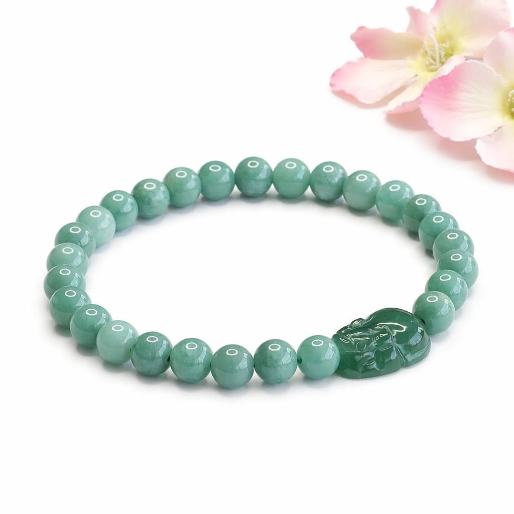 Blue Water Jadeite Jade Pixiu Beaded Bracelet