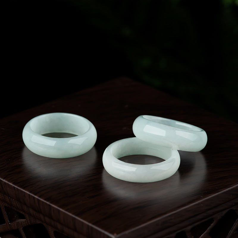 Grade A Lustrous White Burmese Jadeite Jade Solid Rounded Band Ring