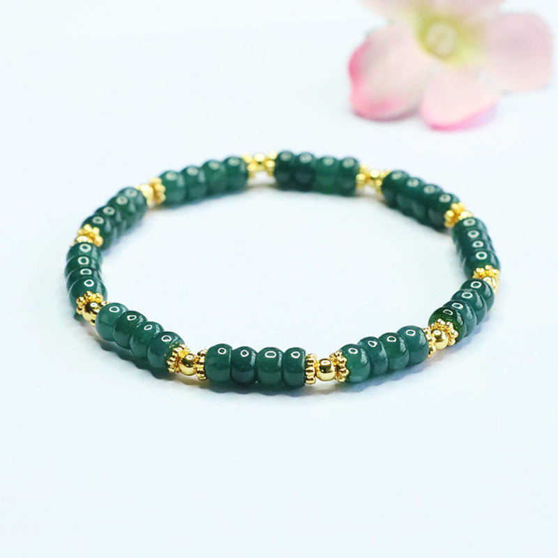 Blue Water Jadeite Jade Abacus Bead Bracelet with Gold-Tone Hardware