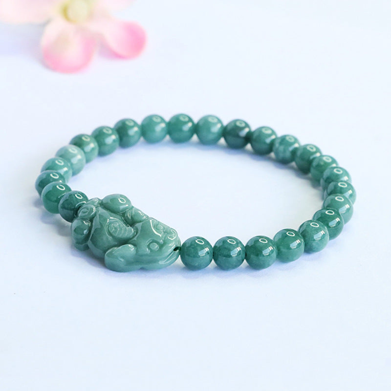 Blue Water Jadeite Jade Pi Xiu Beaded Bracelet