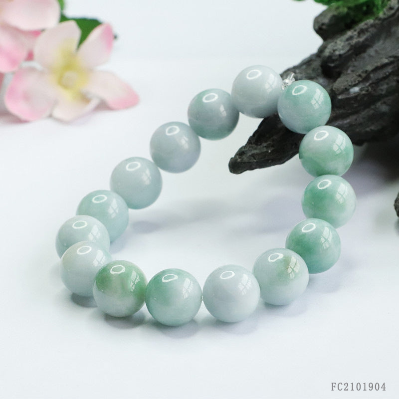 Burmese Grade A Jadeite Jade Beaded Bracelet with Floating Green Accents