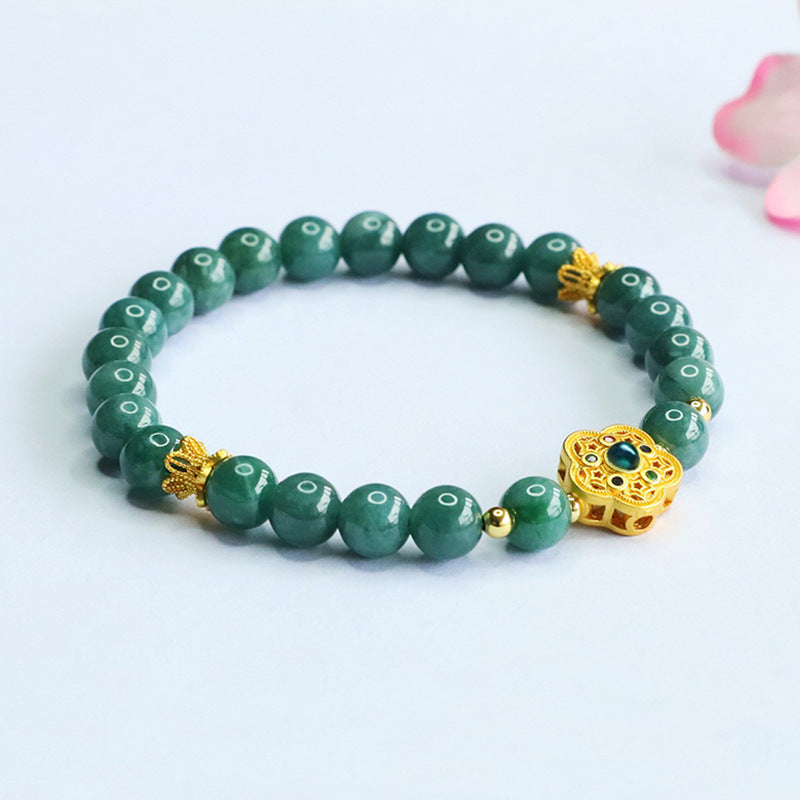 Blue Water Jadeite Jade Five-Leaf Flower Beaded Bracelet